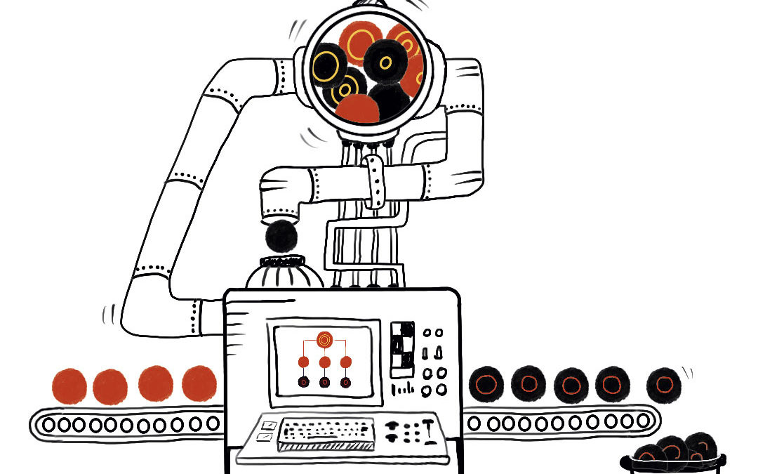 dessin machine à l'encre qui ressemble à un robot